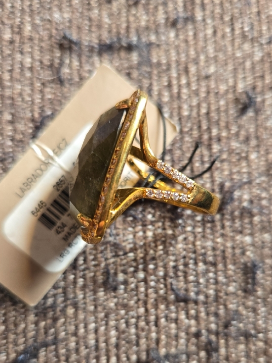 Solid Gold Labradorite Dew Drop Ring | Local Eclectic  Paul & Pito Gold-Tone Labradorite Statement Ring with Pavé CZ Halo ✨️